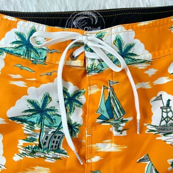 O'Nell Men's size 33 Board Shorts Swim Bathing Suit Orange Green - Picture 6 of 9